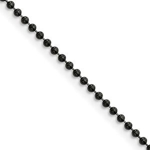 2mm Stainless Steel Black-Plated Beaded Chain Necklace, 24 Inch